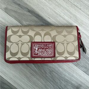 Coach Beige and Red Canvas Wallet